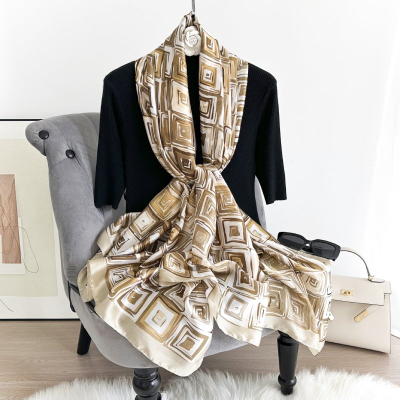 AbstractElegance Long Satin Scarf Brown