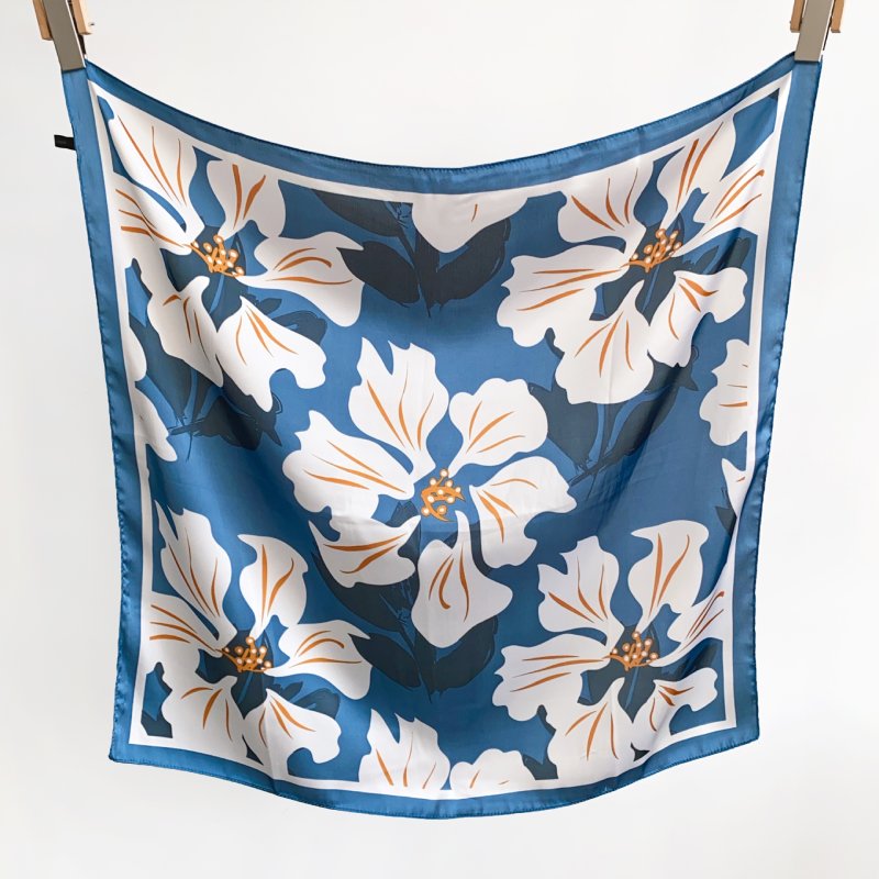 BloomEssence Small Square Satin Scarf Blue