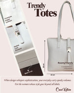 CrossKulture - RoomyTrendy Tote Bag infographic image showing fabric, features and detailing