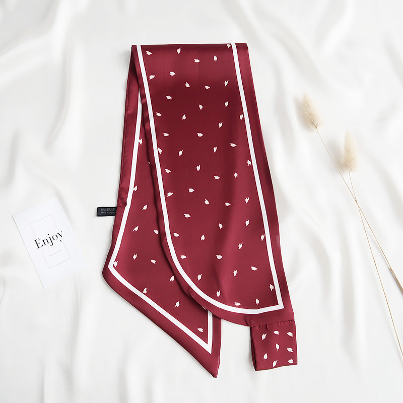 ScatteredLeaves Satin Neck Scarf Maroon