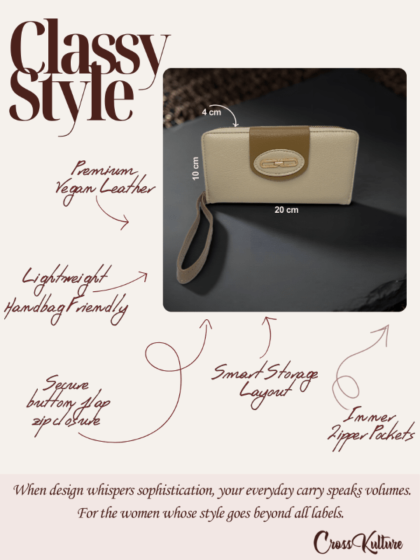 CrossKulture - GracefulCarry lightweight long wallet infographic image showing features