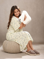 BlossomCalm Floral Printed Night Gown Beige