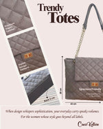 CrossKulture - SpaciousTrendy Tote Bag infographic image showing features, design and detailing