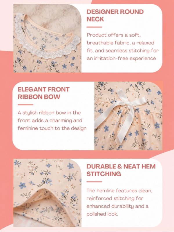 FloralSleep Floral Printed Night Gown Pink