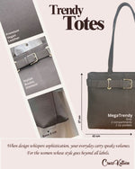 CrossKulture - MegaTrendy Tote Bag infographic image showing fabric, features and detailing