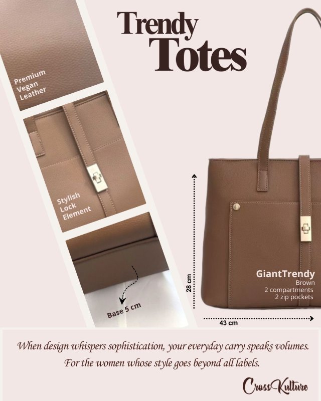 CrossKulture - GiantTrendy Tote Bag infographic image showing fabric, features and detailing