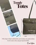 CrossKulture - GrandTrendy Tote Bag infographic image showing fabric, features and detailing