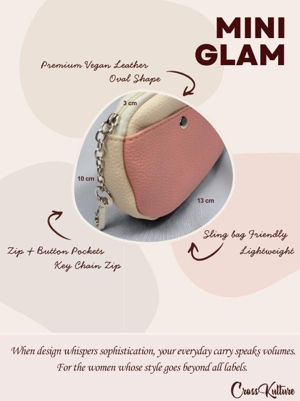 CrossKulture - GlamCase coin purse infographic about size, features, and design