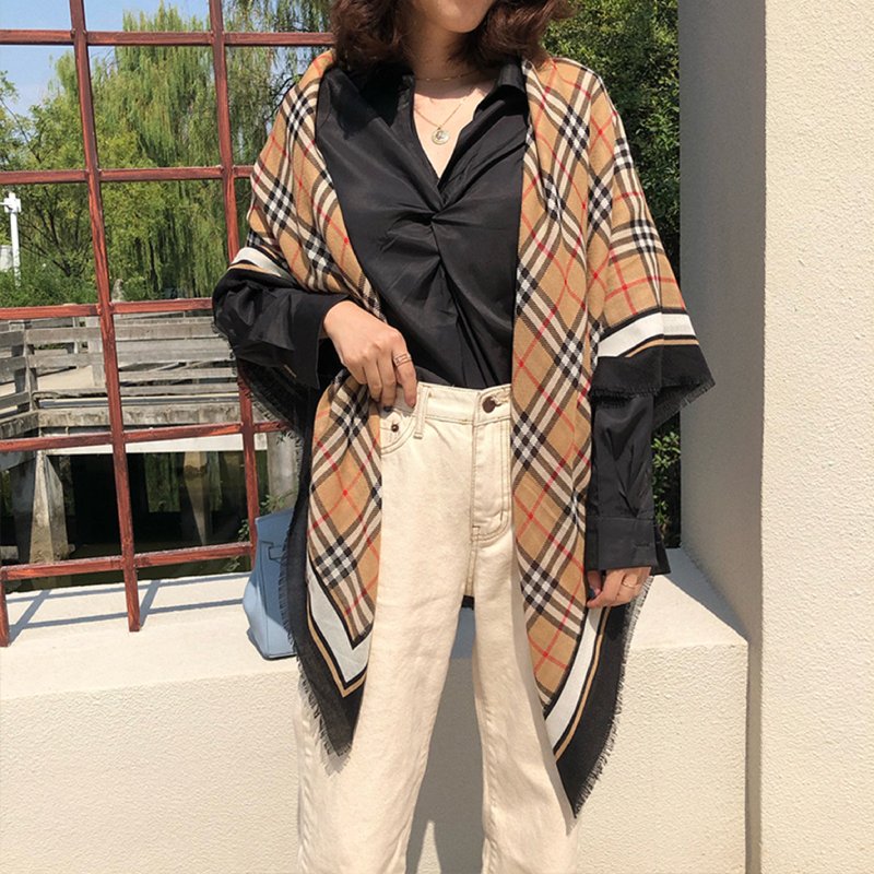 PrintedPoetry Square Viscose Cotton Scarf Brown