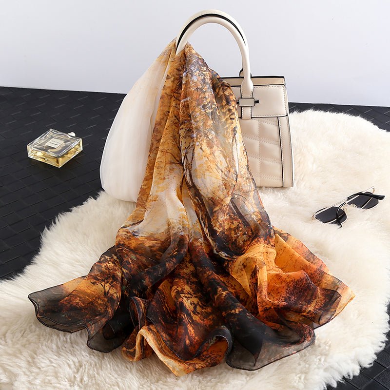 CrossKulture - AutumnFlow long chiffon scarf over handbag view