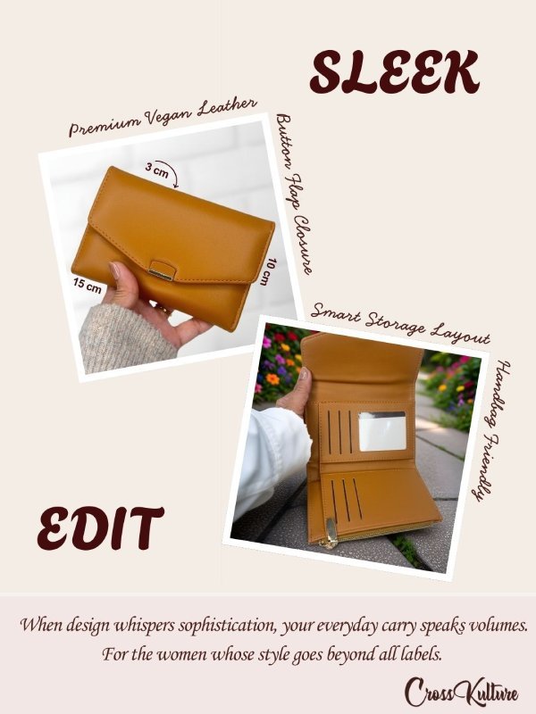 CrossKulture - TanClutch lightweight Clutch bag infographic image with features