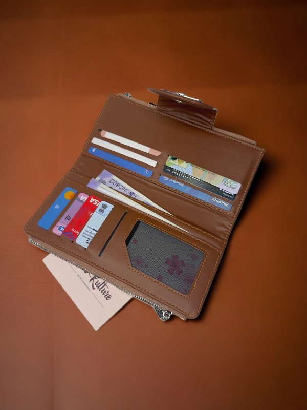 CrossKulture - SupremeCarry lightweight long wallet inner view showing zip compartment and storage pockets