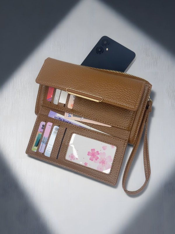 CrossKulture - PerfectCarry lightweight long wallet inner view showing zip compartment and storage pockets