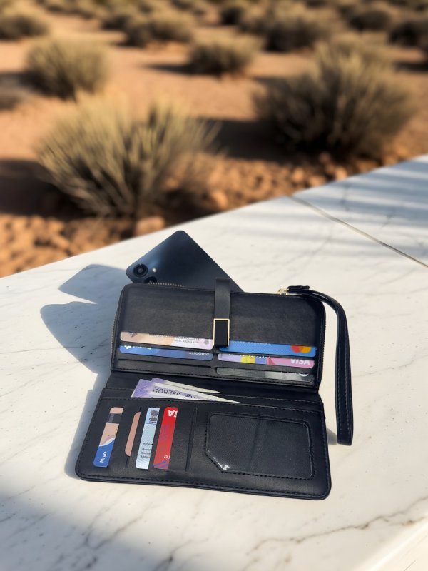 CrossKulture - SereneCarry lightweight long wallet inner view showing zip compartment and storage pockets