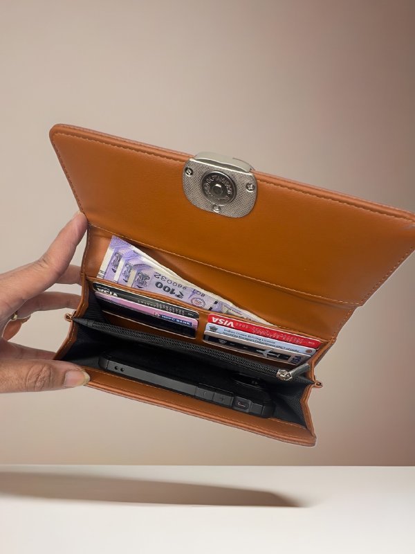 CrossKulture - RefinedCarry lightweight long wallet inner view showing zip compartment and storage pockets