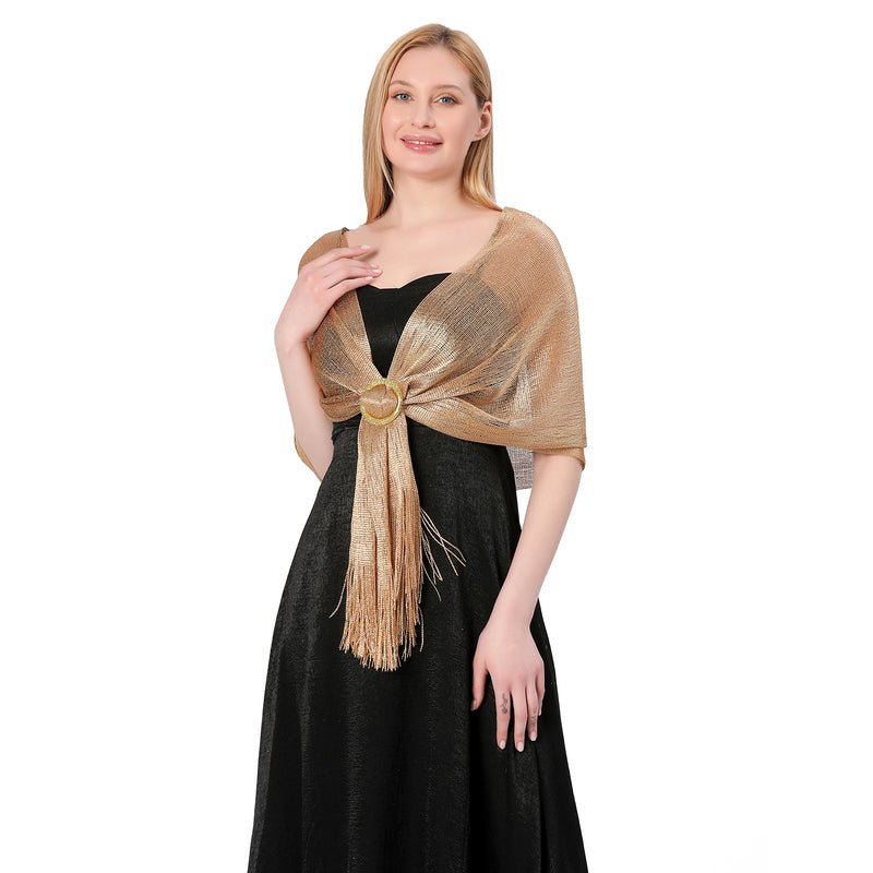 CrossKulture - GlitteringGold shimmer stole front model view