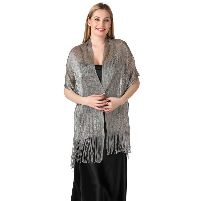 CrossKulture - SilverMist shimmer stole front model view