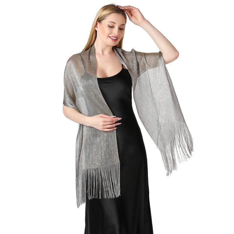 CrossKulture - SilverMist shimmer stole side model view