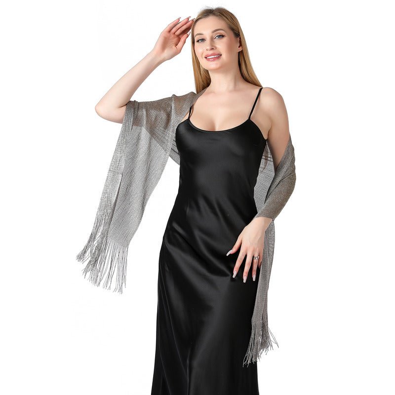 CrossKulture - SilverMist shimmer stole side model view