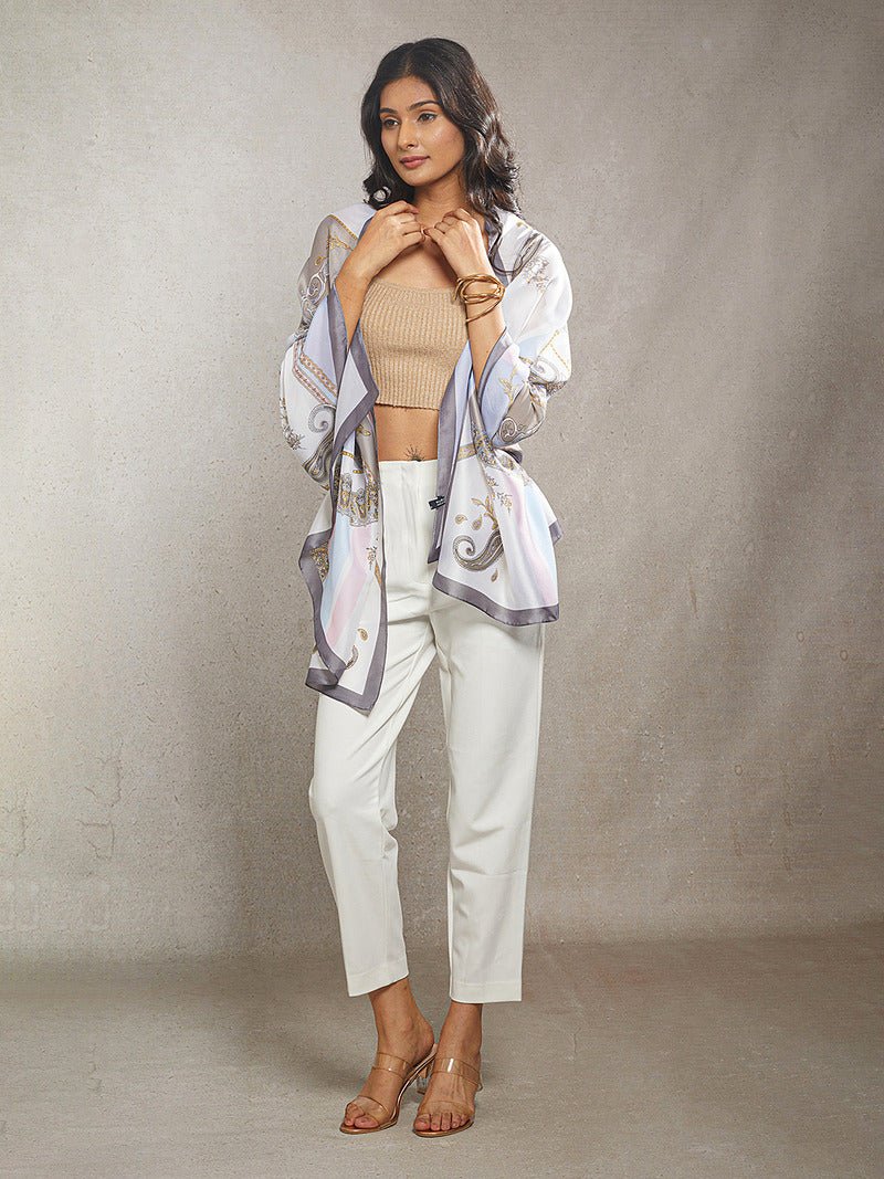 CrossKulture - LavenderWhirl Long Satin Scarf Lavender model front view