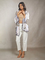 CrossKulture - LavenderWhirl Long Satin Scarf Lavender model front view