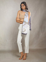 CrossKulture - LavenderWhirl Long Satin Scarf Lavender model front view