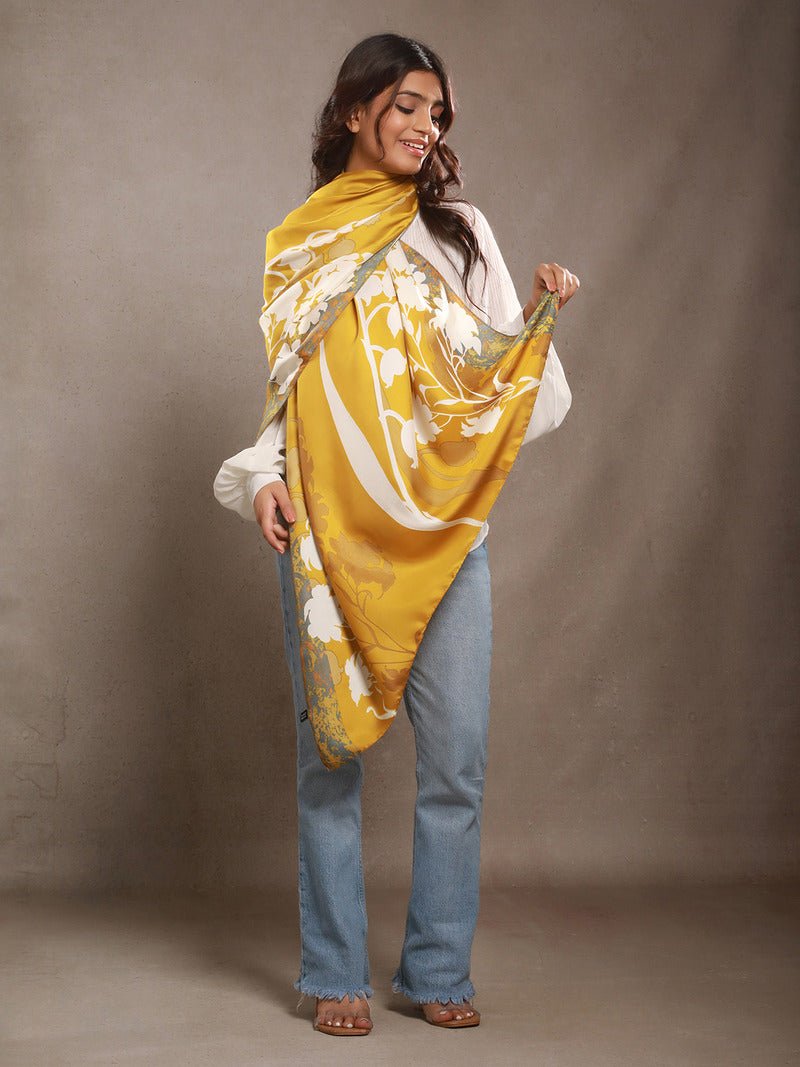 CrossKulture - GoldenAura Long Satin Scarf Golden front model view