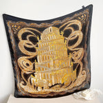 CrossKulture - RoyalCrest Large Square Satin Scarf Black Golden full open view