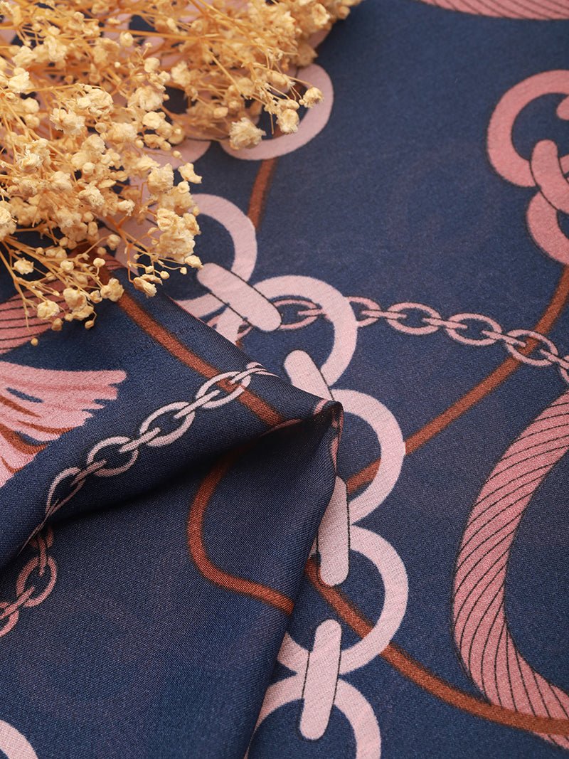 CrossKulture - EntagledChains Large Square Satin Scarf Blue fabric detailing view