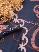 CrossKulture - EntagledChains Large Square Satin Scarf Blue fabric detailing view