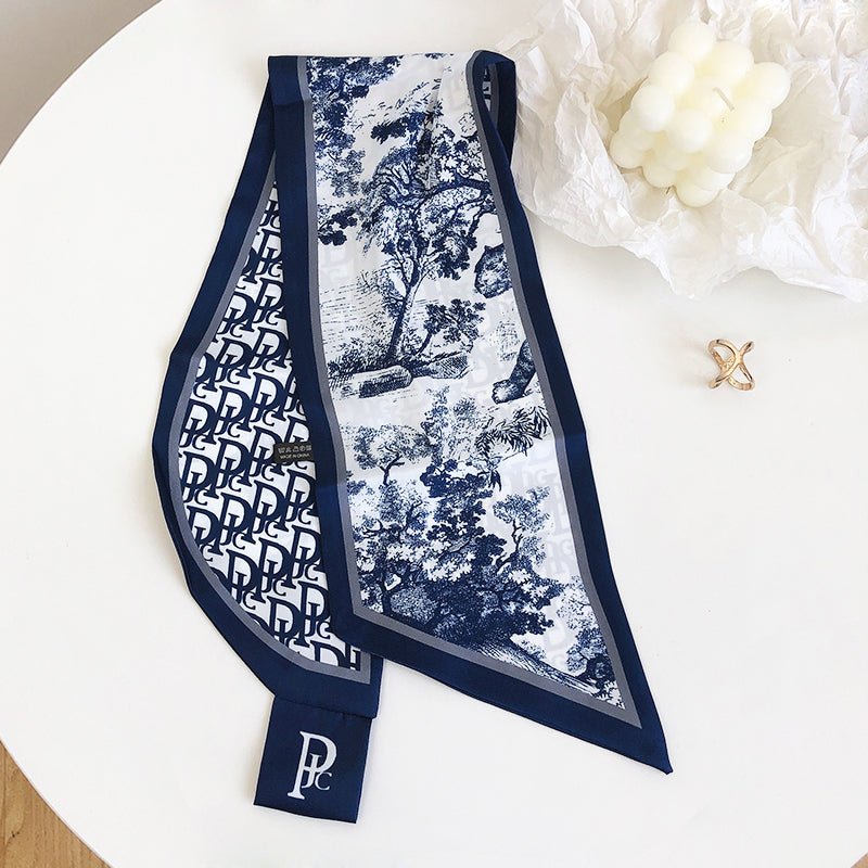 CrossKulture - TwilightScene Satin Neck Scarf Navy Blue open front view