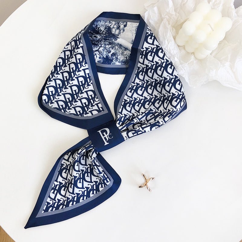 CrossKulture - TwilightScene Satin Neck Scarf Navy Blue knot style view