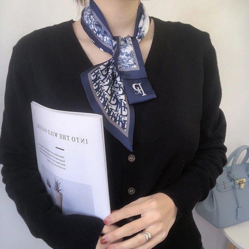 CrossKulture - TwilightScene Satin Neck Scarf Navy Blue model front view