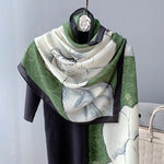CrossKulture - FloralEnvy Viscose Cotton Scarf Green styled on a hanger view