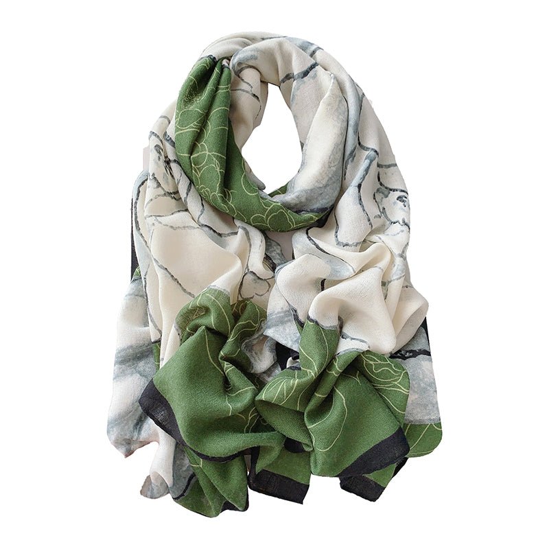CrossKulture - FloralEnvy Viscose Cotton Scarf Green round style view