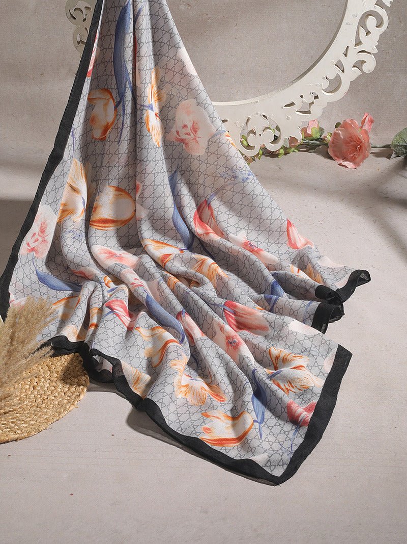 CrossKulture - SkylineTulips Viscose Cotton Scarf Blue flare view
