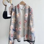 CrossKulture - SkylineTulips Viscose Cotton Scarf Blue styled on a hanger view