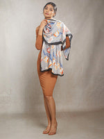 CrossKulture - SkylineTulips Viscose Cotton Scarf Blue side model view