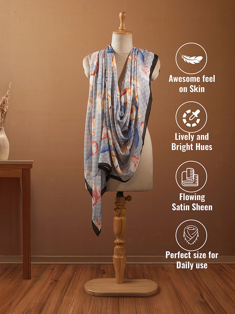 CrossKulture - SkylineTulips Viscose Cotton Scarf Blue infographic image