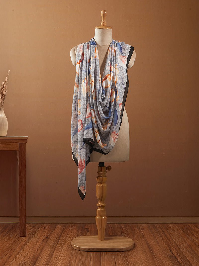 CrossKulture - SkylineTulips Viscose Cotton Scarf Blue manequin view