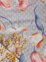 CrossKulture - SkylineTulips Viscose Cotton Scarf Blue print detailing view