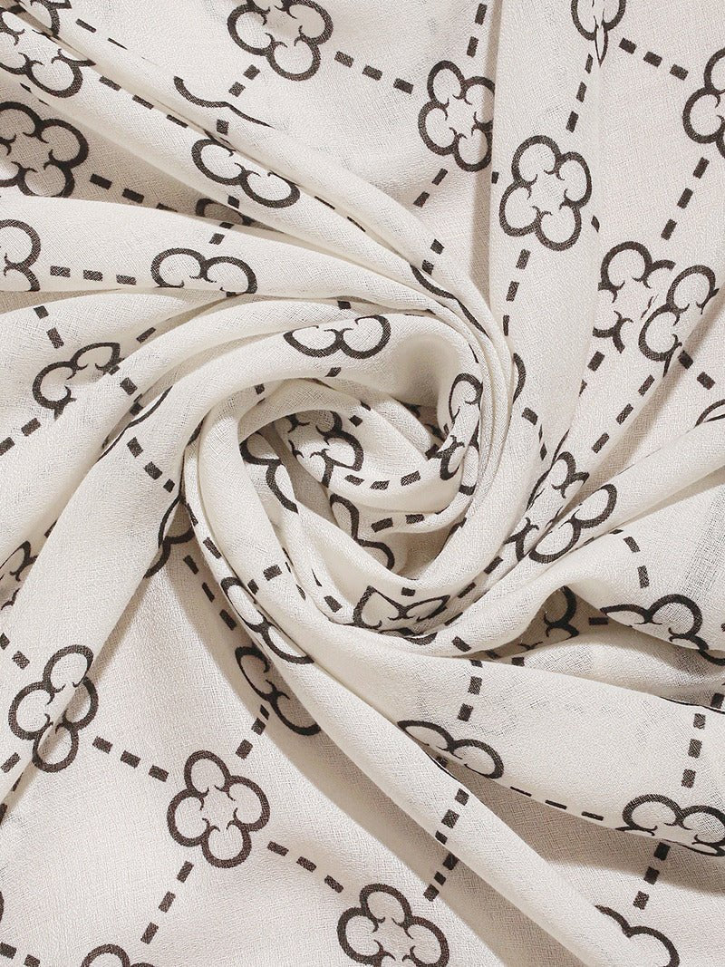 CrossKulture - FloralCrossing Viscose Cotton Scarf White print detailing view