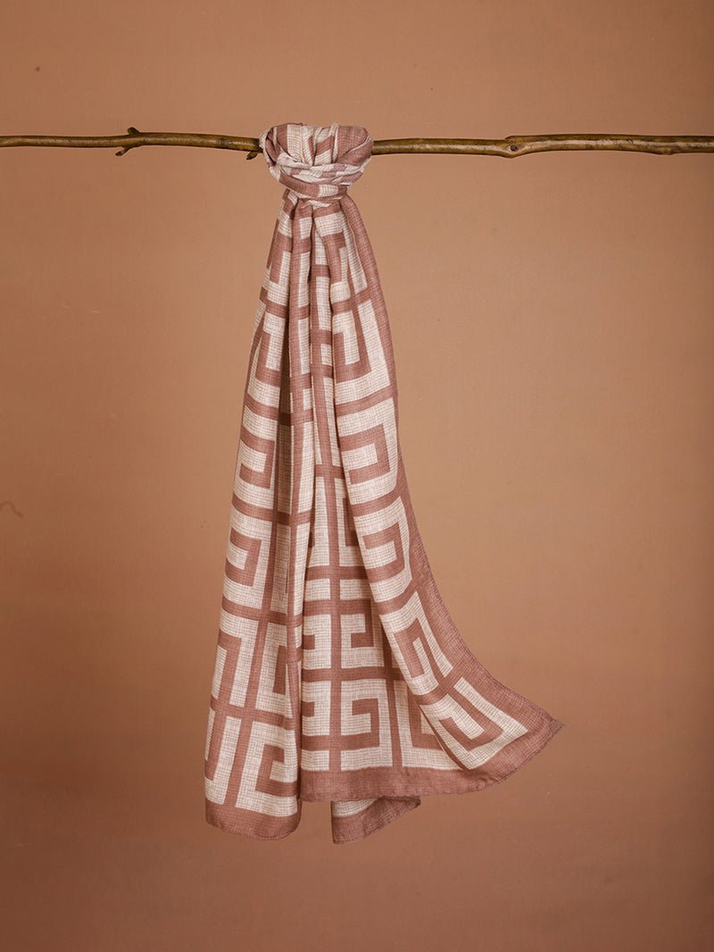 CrossKulture - NuetralMaze Viscose Cotton Scarf Brown hanging on a handle bar