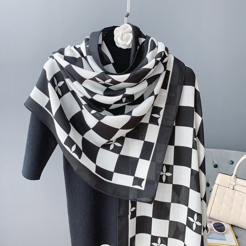 CrossKulture - MonochromeMatrix Viscose Cotton Scarf Black styled on hanger view