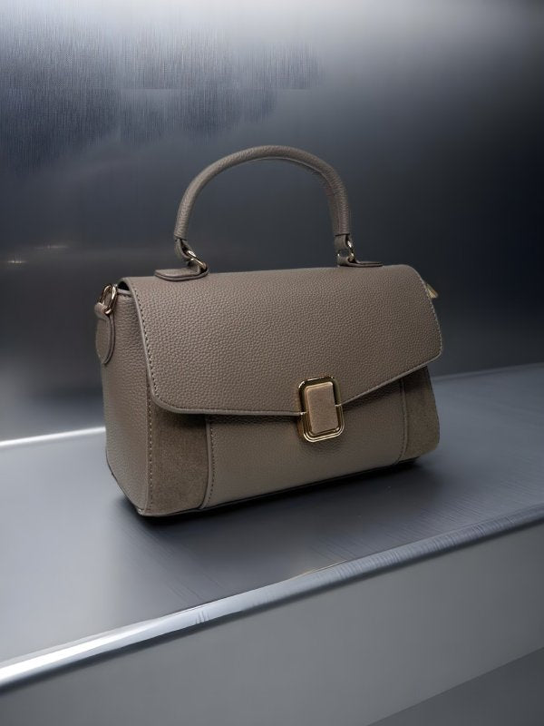 CrossKulture - BlissVogue lightweight taupe handbag front view placed on a table