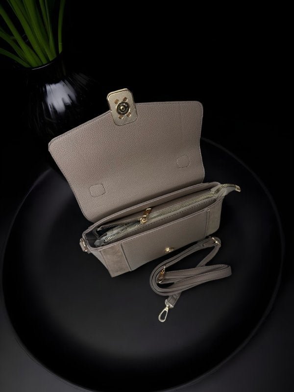 CrossKulture - BlissVogue lightweight taupe handbag side view showing long strap