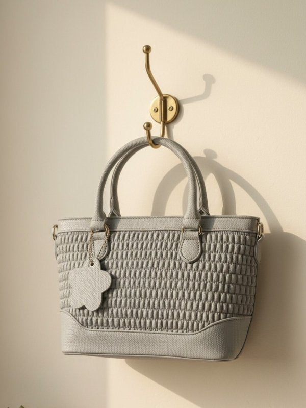CrossKulture - BlissStyle lightweight grey handbag front view hanging on wall