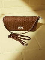 CrossKulture - BlissRadiance lightweight brown handbag side view showing long strap