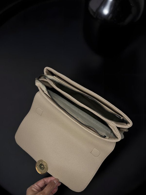 CrossKulture - BlissDelight beige handbag interior with zip compartment and storage pockets