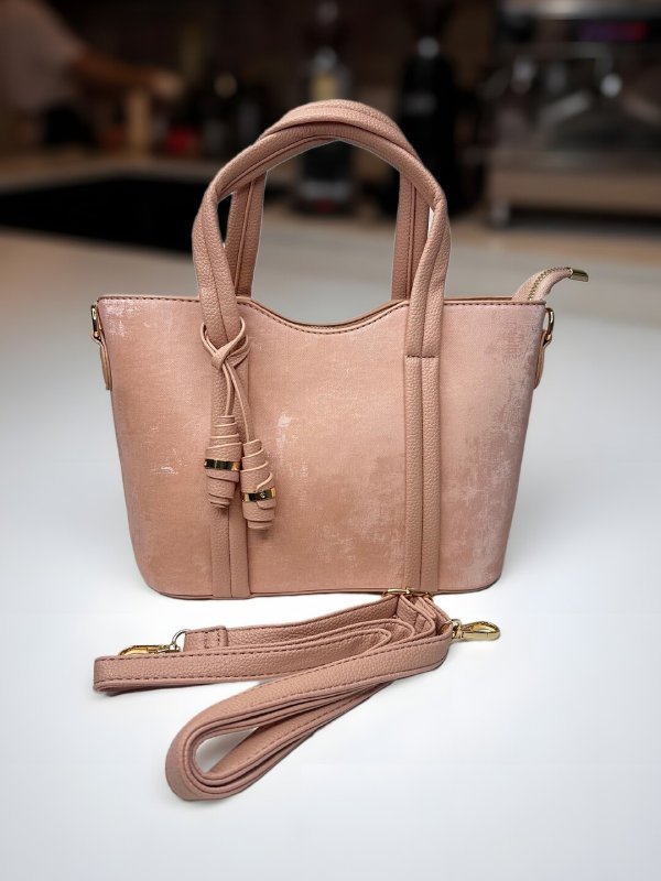 CrossKulture - BlissFit lightweight pink handbag side view showing long strap